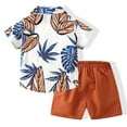 thumbnail image 3 of Coerni Toddler Baby Boys Outfits&Set Short Sleeved Stand Up Collar Leaf Print Suit Summer Outdoor Boys Shirt And Tie Set, 3 of 3