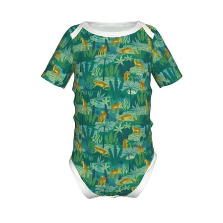 

Junzan Jungle Leopard Print Short-Sleeve Baby Climbing Clothes Bodysuits for Infant One-Piece for Baby Boys & Girls Baby Clothes Baby Romper with Snap Closure-9M