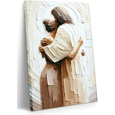 AXXPosters-Jesus Embracing Woman Canvas Wall Art, Safe in His Arms Pictures Canvas Print Posters Wall Decor, Christian Wall Art Home Decor for Living & Prayer Room