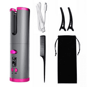 MesaSe Hair Curlers Automatic Cordless Hair Curlers with Adjustable Temps & Timers USB Charger Portable Rotating Curling Wand Pink
