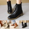 thumbnail image 2 of Women's Wingtip Oxford Boot Low Heel Combat Boots Side Zip Motorcycle Ankle Boots Dressy Lace up Short Booties, 2 of 7