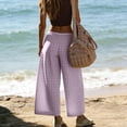 thumbnail image 5 of Yifymode Women's Gingham Plaid Wide Leg Capri Culottes Elastic Waist Palazzo Pants Summer Casual Wear,Light Purple M, 5 of 5