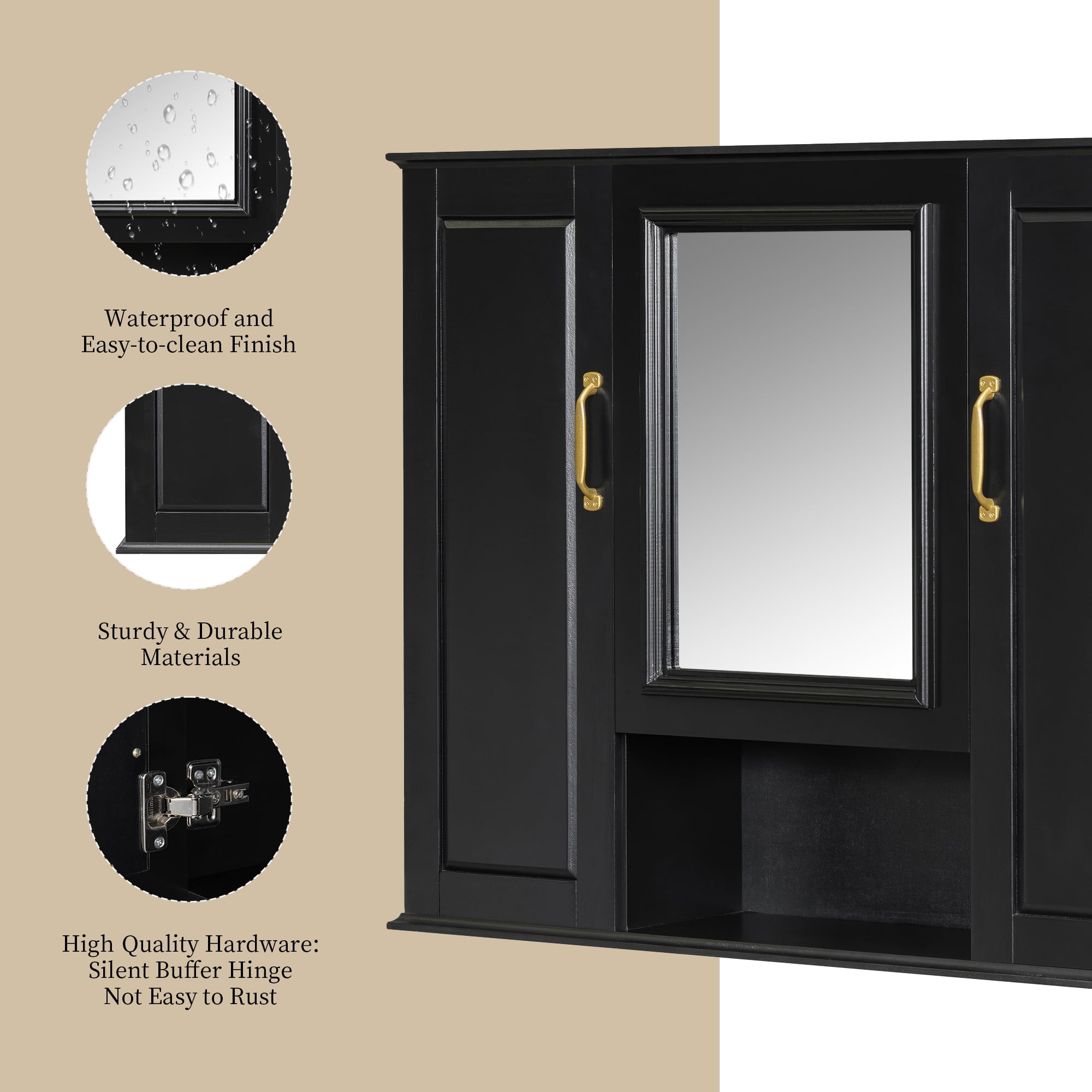 Euroco 36'' Medicine Cabinet, Wall Mounted Bathroom Storage Cabinet, Modern Bathroom Wall Cabinet with Mirror, Mirror Cabinet with 3 Doors (Not Include Bathroom Vanity )