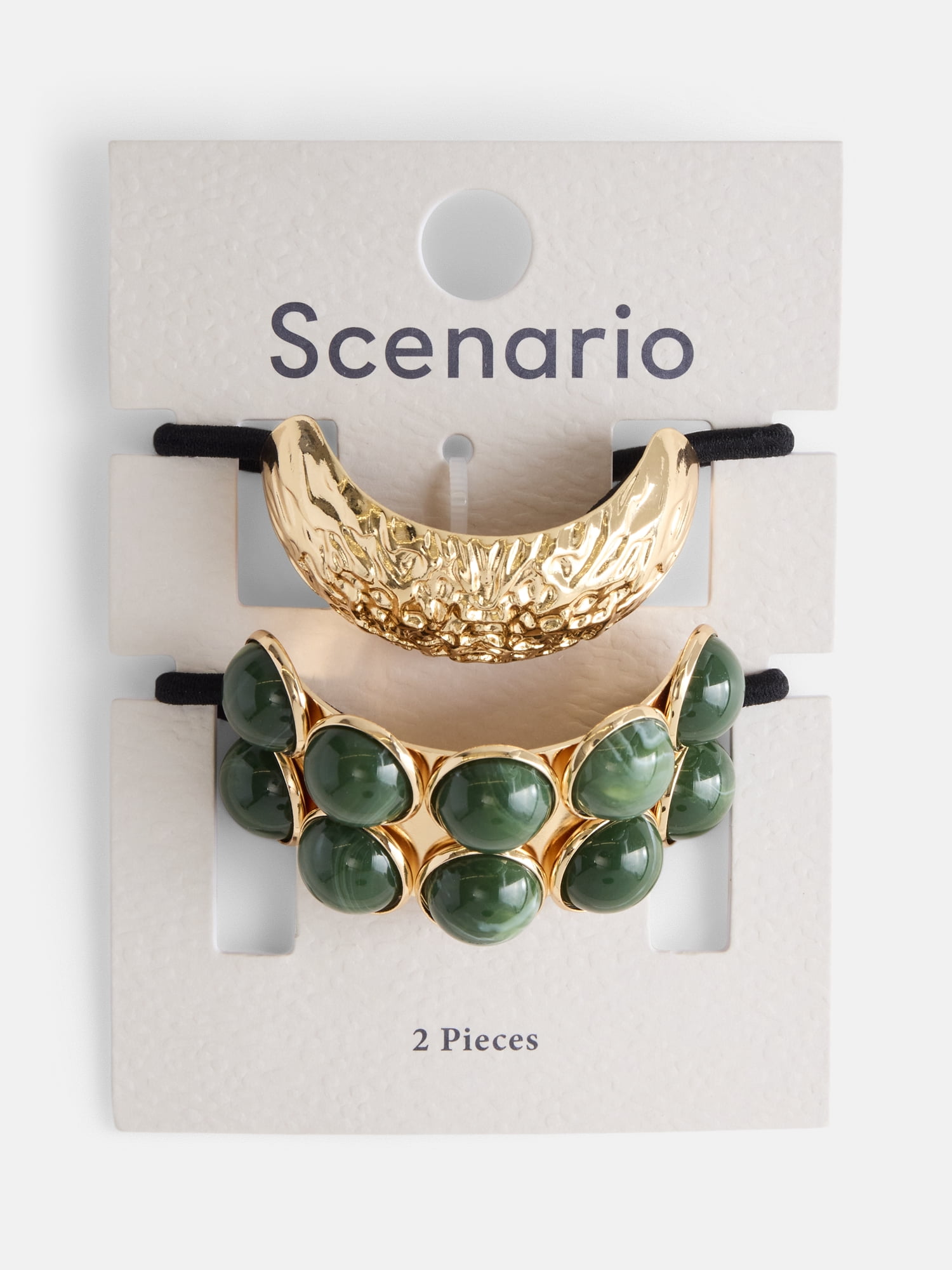 Scenario Women's Faux Cabochon Hair Ties, 2-Piece, Green