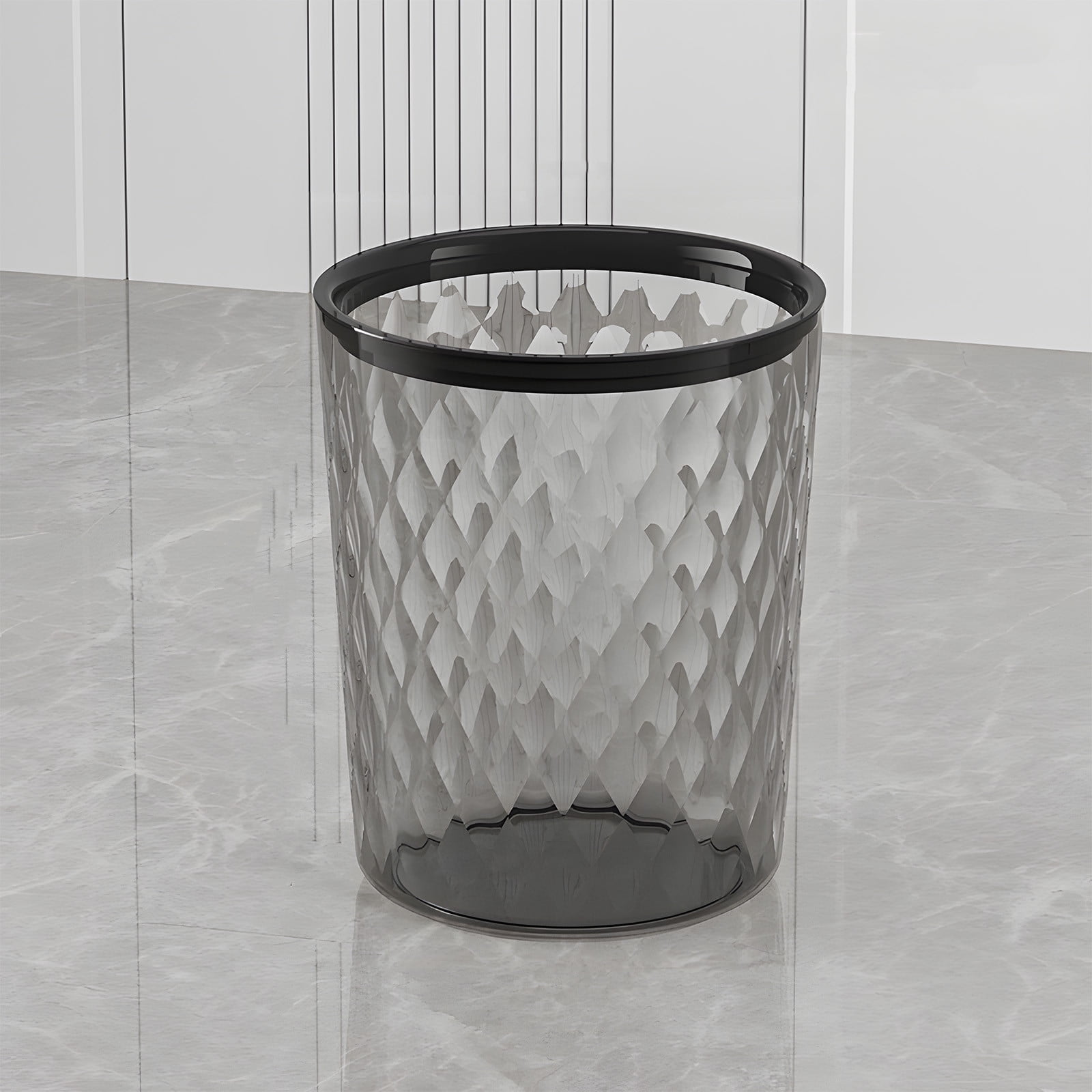 Transparent Wastebasket with Large Capacity Sturdy Trash Can for Living Room Kitchen Bathroom Bedroom Modern Slim 9.44*11.41in Includes 1 Rubbish Bin Black