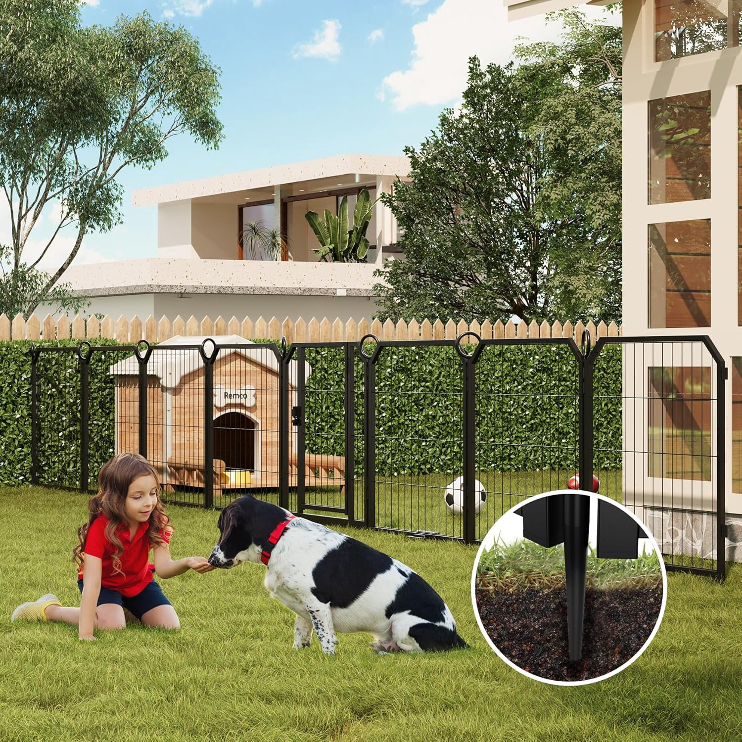 Emorefun Metal Fence Panels, 8 Panels Portable Dog Playpen with Gate for Indoor, Outdoor, RV Camping, 24"H, Black