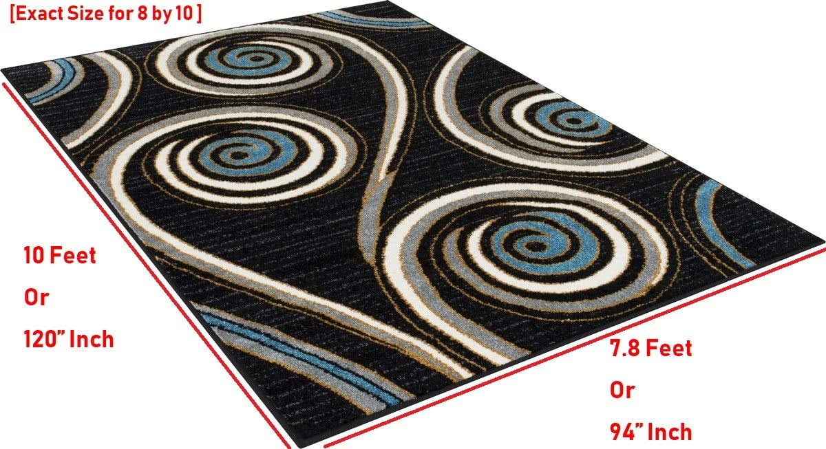 Swirls Pattern Peacock Design Area Rug Black/Blue – Handcraft Rugs