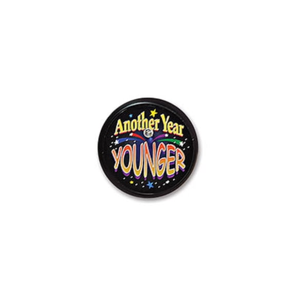 Beistle Pack of 6 Black "Another Year Younger" Birthday Celebration Blinking Buttons 2"