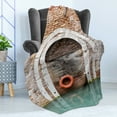 thumbnail image 4 of Rustic Soft Flannel Fleece Throw Blanket, Timber Door with Life in Venice Italian Mediterranean Culture Tourist Place Print, Cozy Plush for Indoor and Outdoor Use, 50" x 60", Red Brown, by Ambesonne, 4 of 5