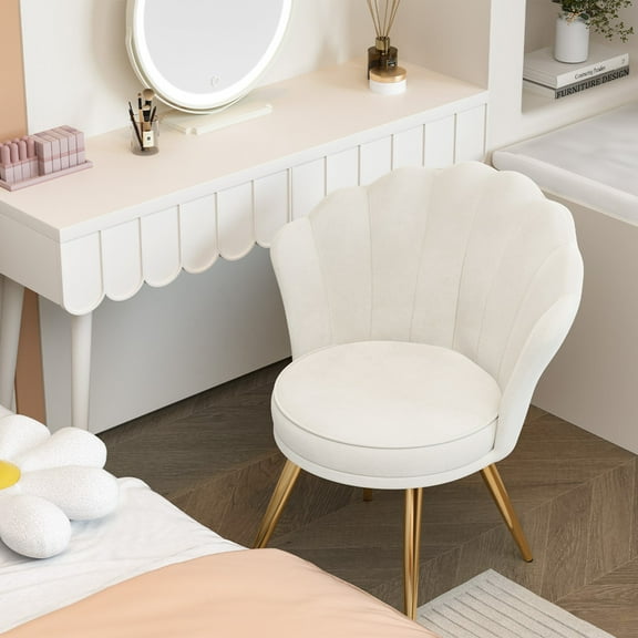 Fijinhom Velvet Accent Chair with Gold Metal Legs, Vanity Chair for Makeup Room, Upholstered Guest Chair for Living Room, Side Chair for Bedroom