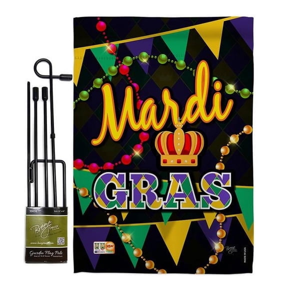 Breeze Decor BD-MG-GS-118012-IP-BO-D-US17-BD 13 x 18.5 in. Time To Mardi Gras Spring Impressions Decorative Vertical Double Sided Garden Flag Set with Banner Pole