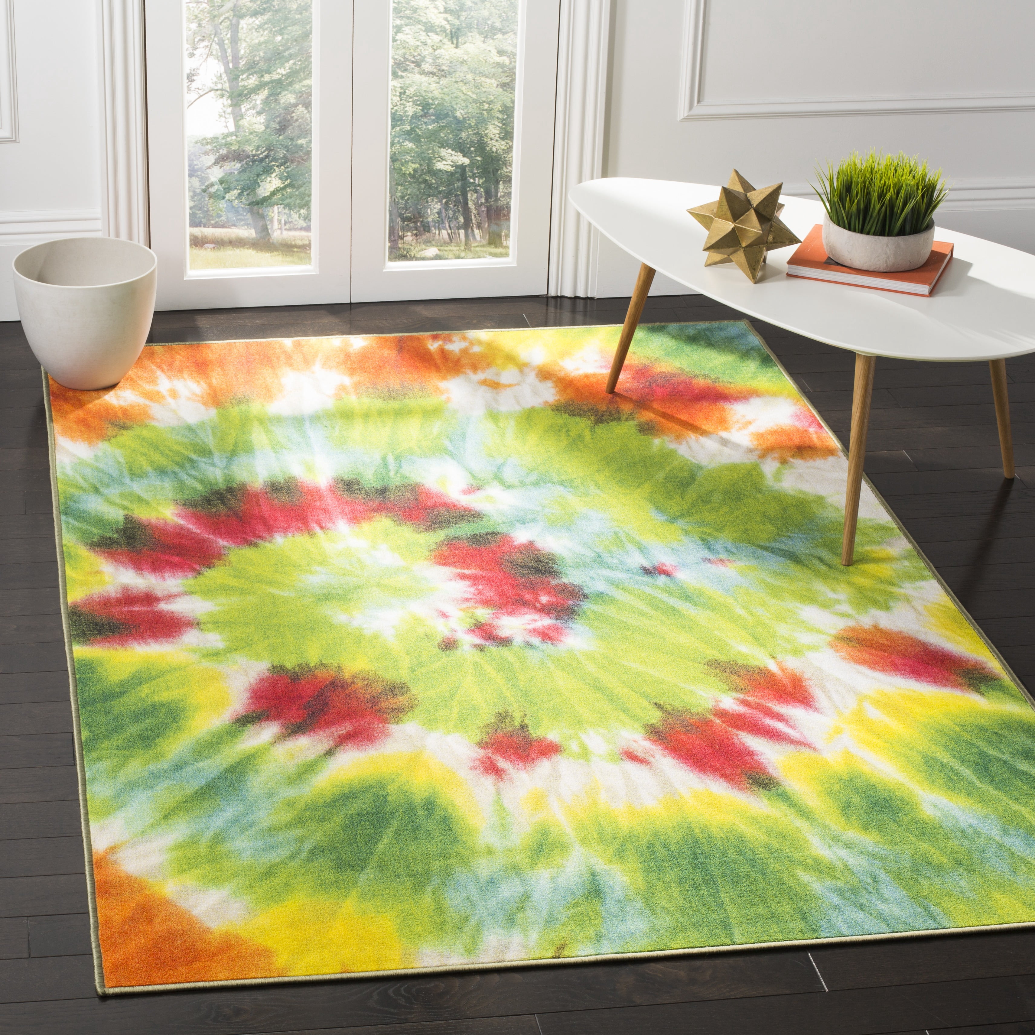SAFAVIEH Paint Brush Cemal Colorful Area Rug, Green/Orange, 4' x 6'