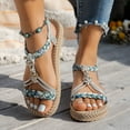 thumbnail image 2 of IUJSOY Womens Sandals Open Toe Braided Flats Slingback Sandals Casual Boho Beach Dress Shoes, 2 of 8