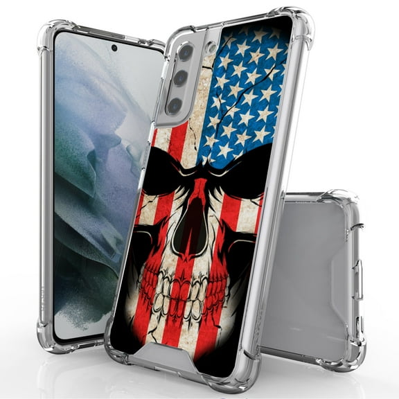 ANJ  Hybrid Slim Hard Back Cover Case Flexible Bumper for Samsung Galaxy S21 - American Skullcap