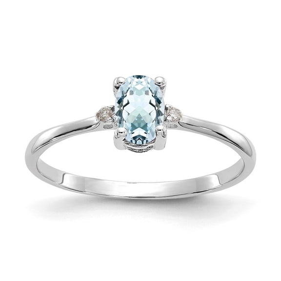 10k White Gold Diamond Aquamarine Ring - .01 dwt - Size 6