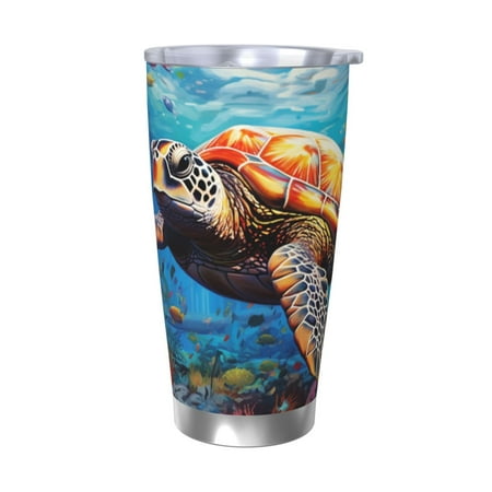 

Lukts Colorful Underwater Sea Turtle for 20OZ Car Cup Stainless Steel Direct Drinking Straw Thermos Cup Suitable for Office Travel and Car-Without Straw