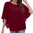 thumbnail image 1 of USSUMA T-Shirts for Women Trendy Women's Summer Casual Loose Chiffon Flowy Tops Elegant Batwing Sleeve Irregular Hem Blouses Poncho Shirts, 1 of 8