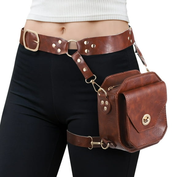 Brown Vintage PU Small Crossbody Bag for Women, Medieval Thigh Leg Bag with Strap Adjustable Belt, Retro Style, Ideal for Renaissance-Themed Outfits, Cycling, Hiking, and Outdoor Activities