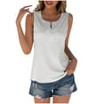 thumbnail image 2 of QUINDOS Womens T Shirts Gym White Casual Summer Solid Color Zipper Round Neck Sleeveless Vest Tops Tank Tops for Women, 2 of 5