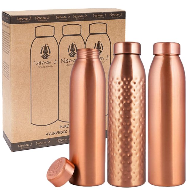 Botella de agua de cobre NORMAN JR, 1 litro (juego de 3), cobre puro ayurvédico