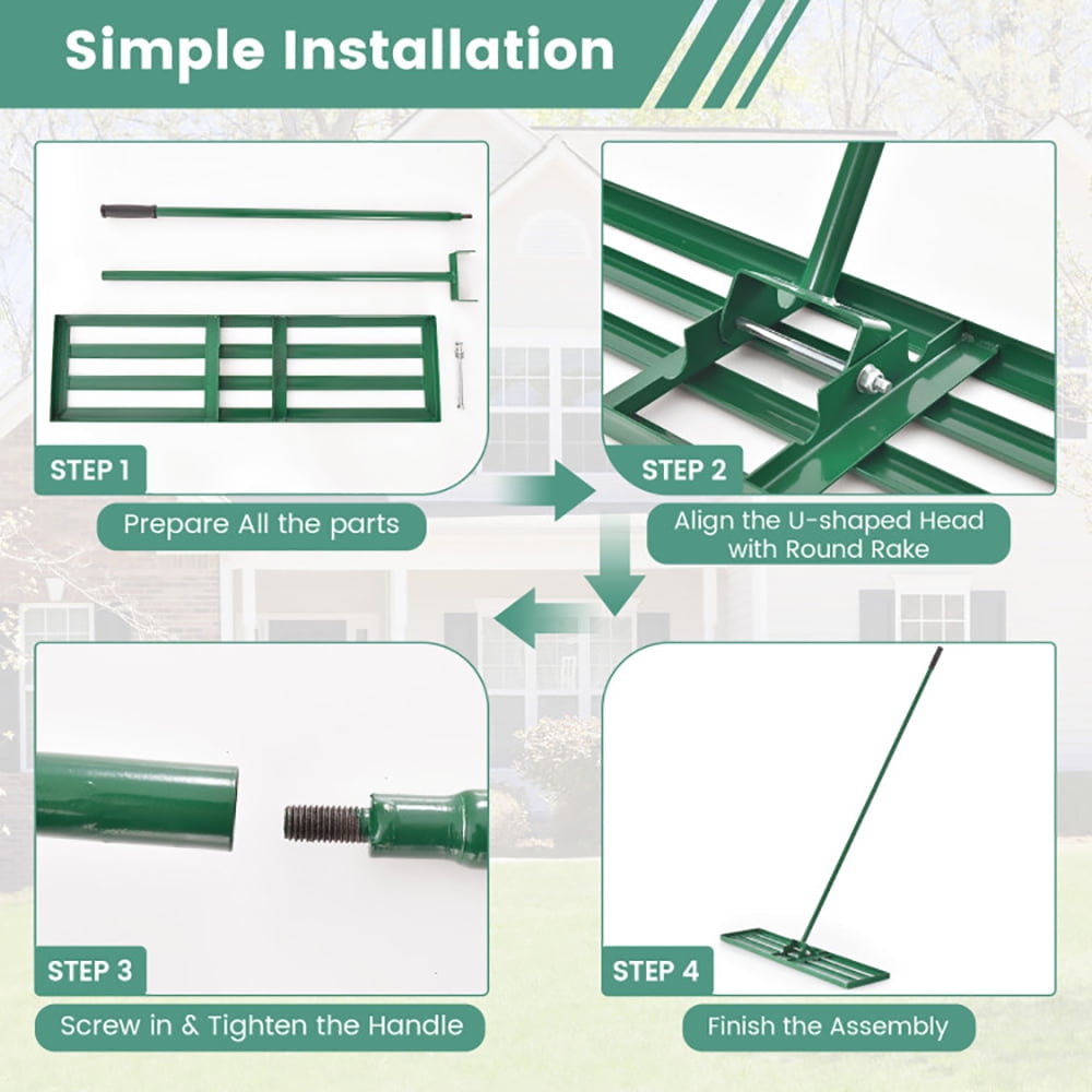 Yardi Yard 30/36/42 x 10 Inch Lawn Leveling Rake with Ergonomic Handle-42 inches, Lawn Leveling Rake, Ease Level Soil Sand Dirt Surfaces