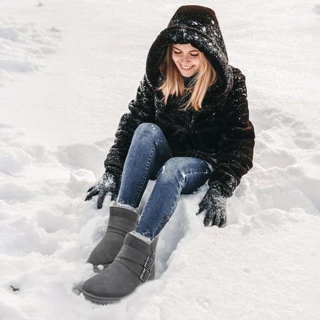 PUBOOM WOMEN SNOW BOOTS GENUINE SUEDE WINTER ANKLE BOOTIES WATER-RESISTANT SLIP ON WARM PLUSH LINED SHOES