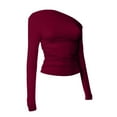 thumbnail image 6 of GEWSEY Womens Off The Shoulder Tops Long Sleeve Going Out Basic Shirts Cute Y2K Fall Trendy Fashion 2025 (Wine, L), 6 of 7