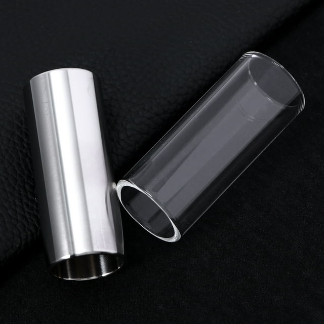 2 Pcs 60MM Glass and Stainless Steel Guitar Bass Slide Medium Bottleneck Transparent and Silver