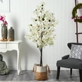 thumbnail image 3 of Nearly Natural 6ft. Artificial Bougainvillea Tree with Handmade Jute & Cotton Basket, White, 3 of 4