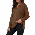 thumbnail image 3 of Vivianyo HD Women's Point Collar Split V Neck Long Sleeve Top, Side Slit Loose Fit Pullover Shirt for Autumn Commuting Casual Daily Activities, Sizes S-3XL, 3 of 8