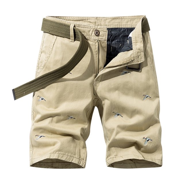 toraway Men's Harem Pants Summer Men's Washed Embroidered Wild Goose Pattern Casual Solid Color Cargo Shorts 38