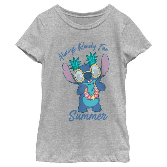 Girl's Lilo & Stitch Always Ready for Summer Stitch Graphic Tee Athletic Heather X Small