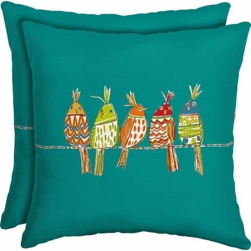 Mainstays Outdoor Patio 16" Square Toss Pillow, Set of 2, Turquoise