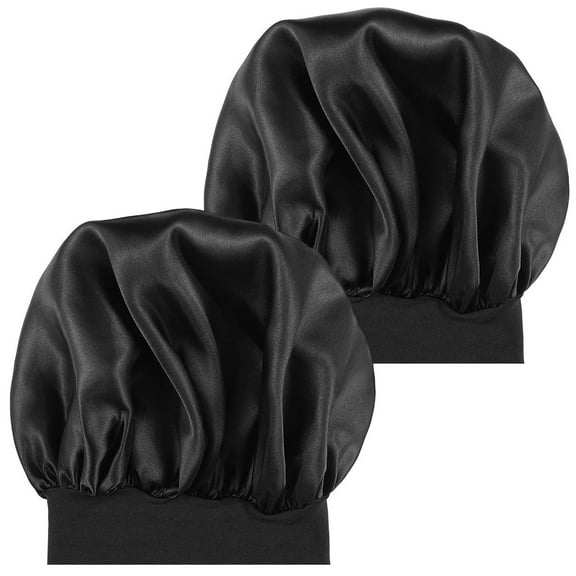 Raindrops Hair Sleeping Cap Sleep Hat Elastic Fabric Black 2Pcs 6.3 X 9.8 In