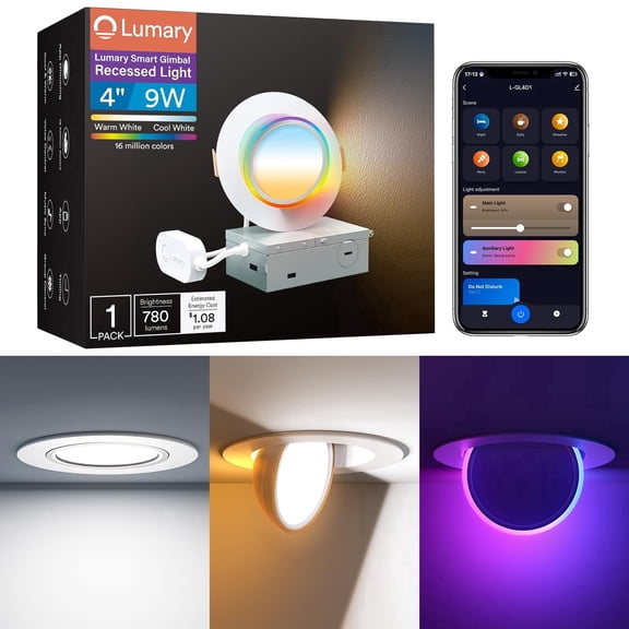 Lumary Smart Gimbal Recessed Light RGBAI and CCT Color Changing Modern Metal 4 Inch 1 Pack