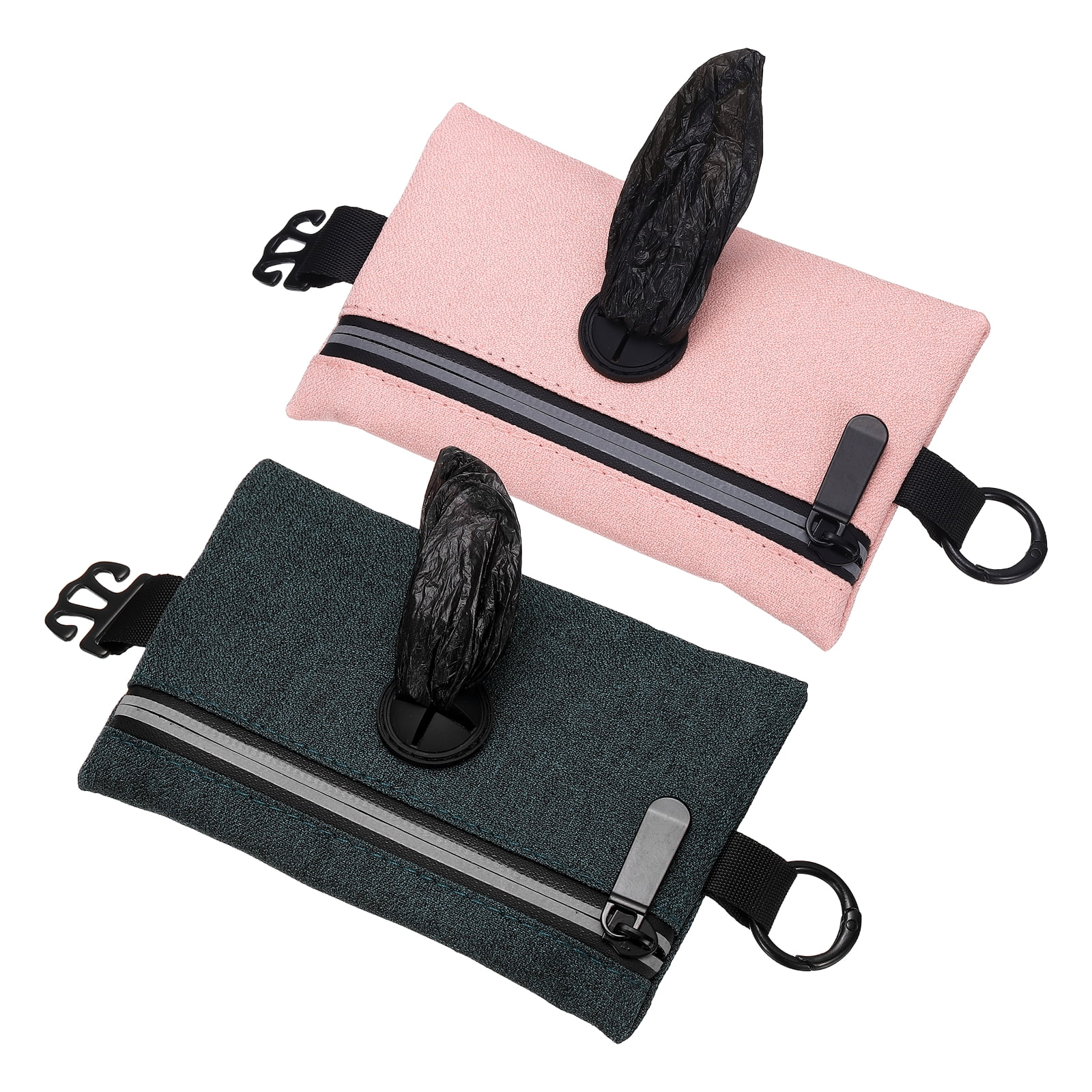 Uxcell Dog Poop Bag Holder Pet Waste Bag Dispenser Dog Treat Pouch with Zipper Oxford Cloth Portable Reusable Easy Cleanup(2Pcs Black/Pink) Intended for Outdoor/Travel/Walking