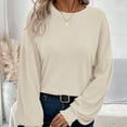thumbnail image 4 of Womens Long Sleeve Sweater Knitted Shirts Loose Fitted Crewneck Basic Tops Casual Outfits Fall Clothes Beige S, 4 of 5