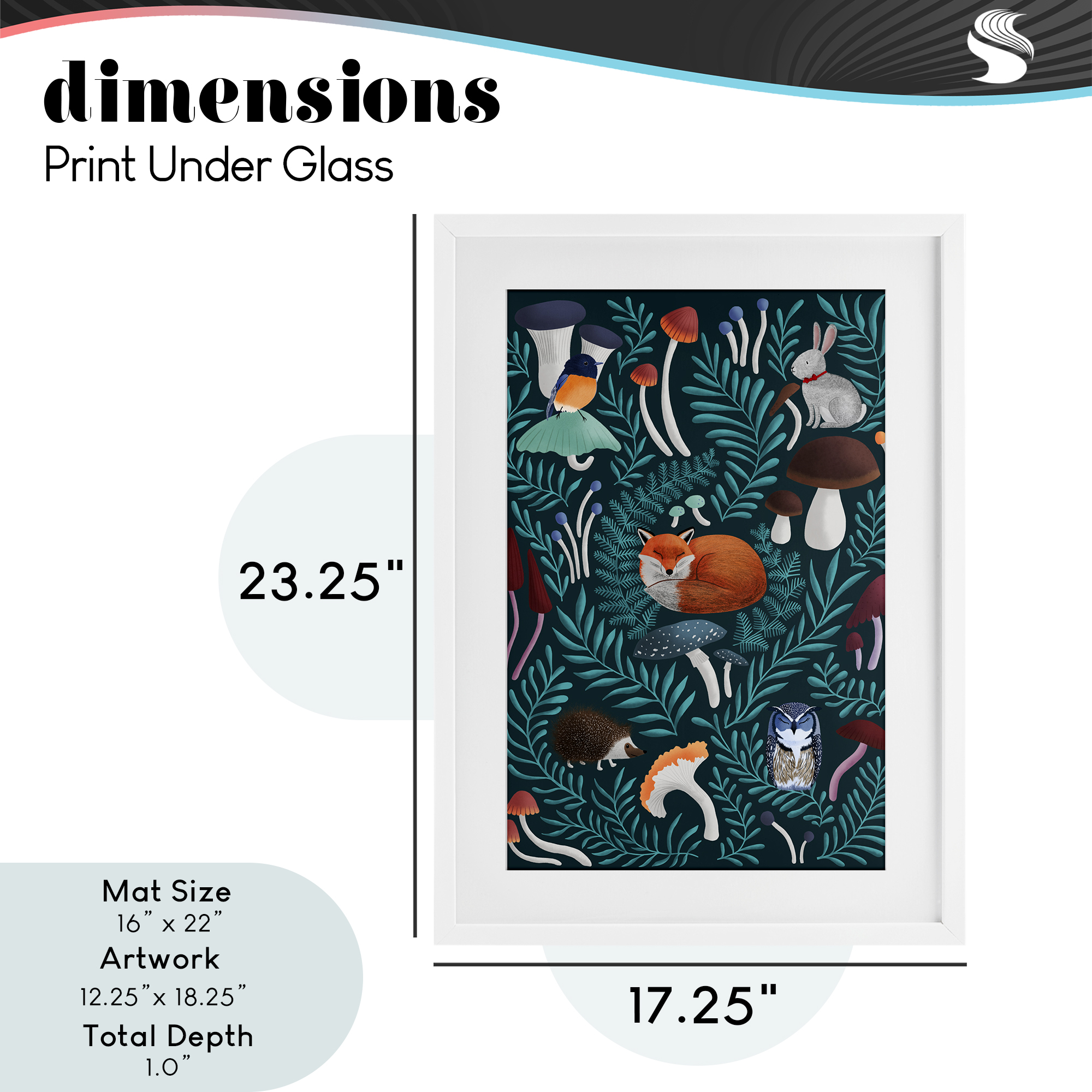 Woodland Animals & Botanical Sprigs White Framed Print Under Glass, design by Metka Hiti