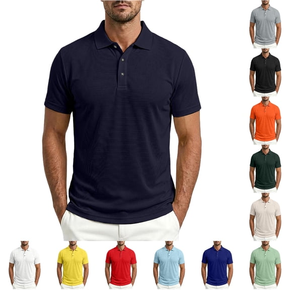 CAIVO Polo Shirts For Men Solid Color For Daily Commute Work Outdoor Summer Breathable Short Sleeve Casual Lapel Classic Fit Golf Tops For Business , XL