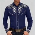 thumbnail image 2 of Western Cowboy Shirt for Men Vintage Button Down Shirts Fall Long Sleeve Country Embroidered Top Navy M, 2 of 6