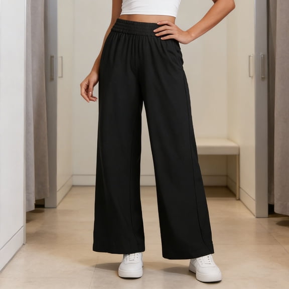 Dolkfu Straight-Leg Women'S Pants Minimalist Regular Black High-Waist Joggers Pants Solid Elastic Waist Modern Outdoor Pants Black,L