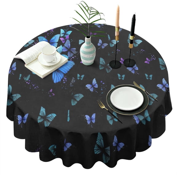 Black Butterfly Pattern Round Tablecloth 60"x60",Wrinkle Wipeable Table Cloth for Kitchen Dining Room Picnic Patio Party