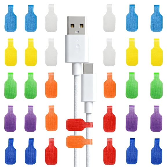 32 Pcs Reusable Cable Labels, Large Write-On Cord Organizers with Velcro, 8 Color Coding Wire Markers for Chargers, Electronics & Home Office Management