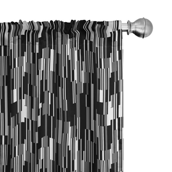 Ambesonne Black and White Curtains, Abstract Lines, Pair of 28"x95", Black Grey White