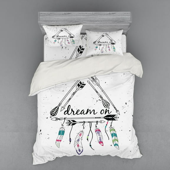 Ambesonne Indie Bedding Set 4 Pcs, Bohemian Dream, Queen, Black White Pink