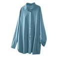thumbnail image 4 of IROINNID Shirts for Women Long Sleeve Deals Casual Button Down Loose Fitting Solid Blouse,Blue, 4 of 9