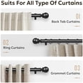 thumbnail image 5 of Curtain Rods for Windows 66 to 120, 1 Inch Adjustable Heavy Duty Black Curtain Rod, Outdoor Indoor Room Divider Modern Drapery Pole, 66-120", 5 of 8