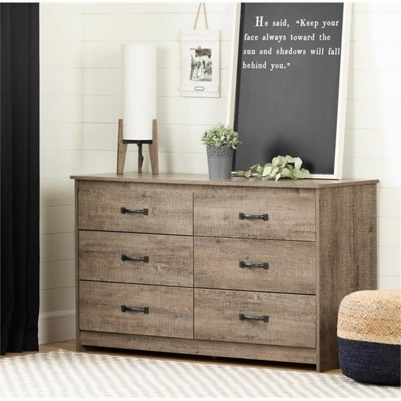 Bowery Hill  6-Drawer Double Dresser in Weathered Oak