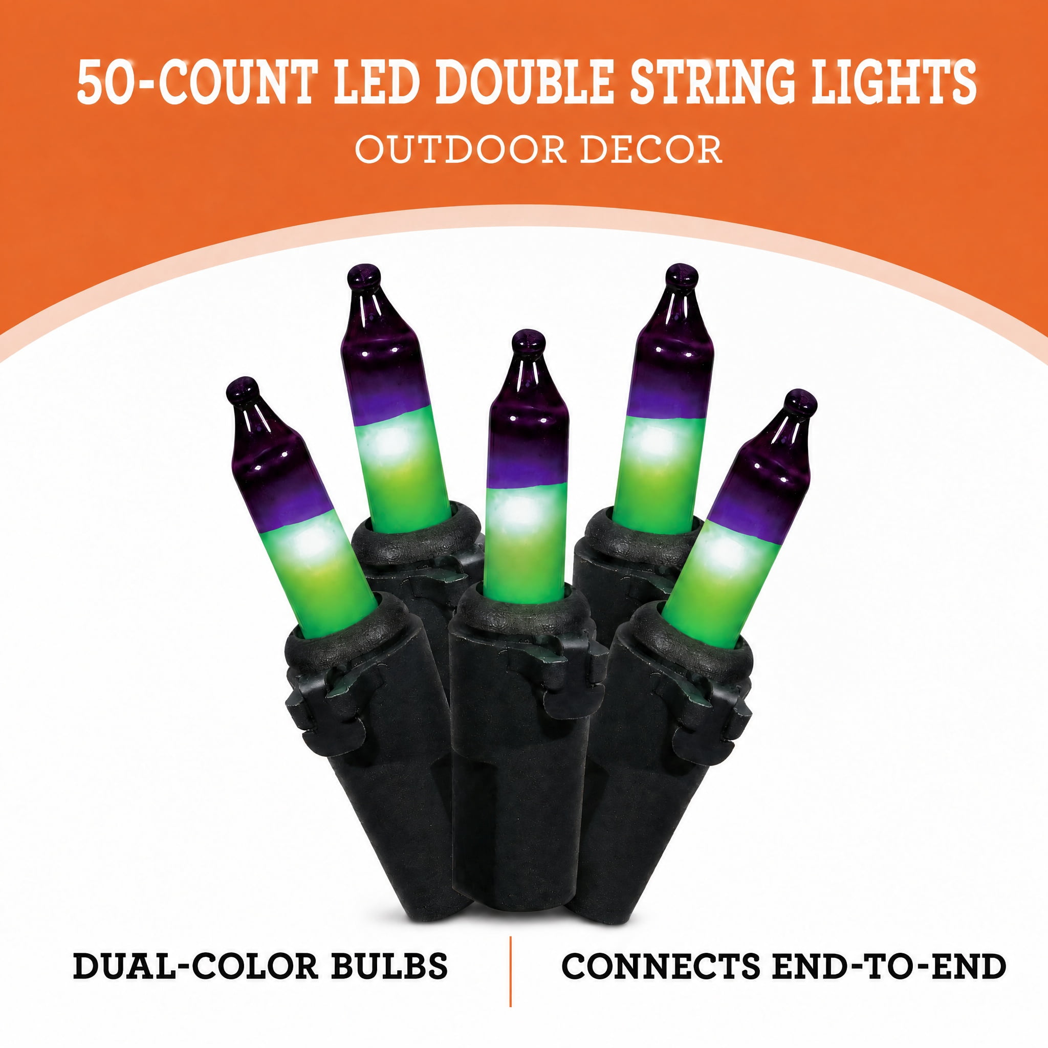 Indoor/Outdoor 50-Count LED Double String Lights, Purple and Green, 9.5', Halloween by Way To Celebrate