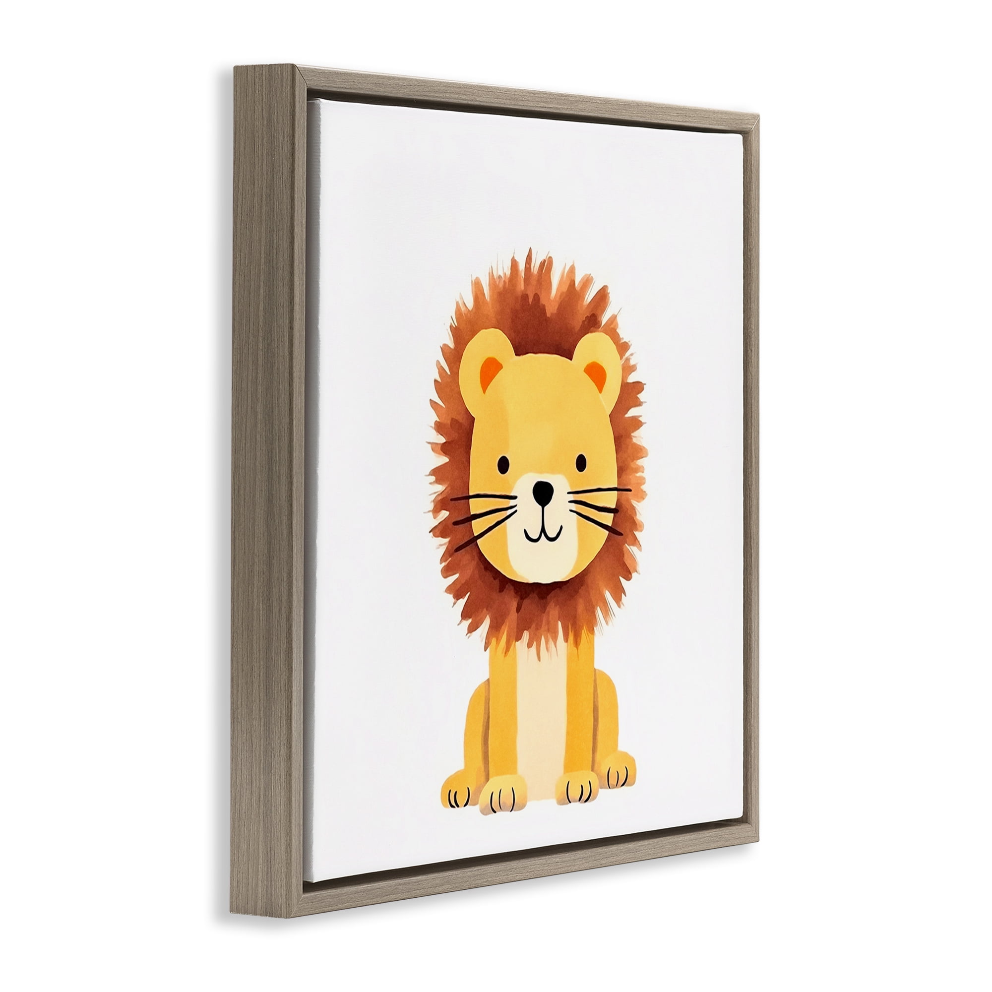 Stupell Industries Sitting Baby Lion Cub Animals Painting Brown Floater Framed Canvas Art Print Wall Art, 25 x 25
